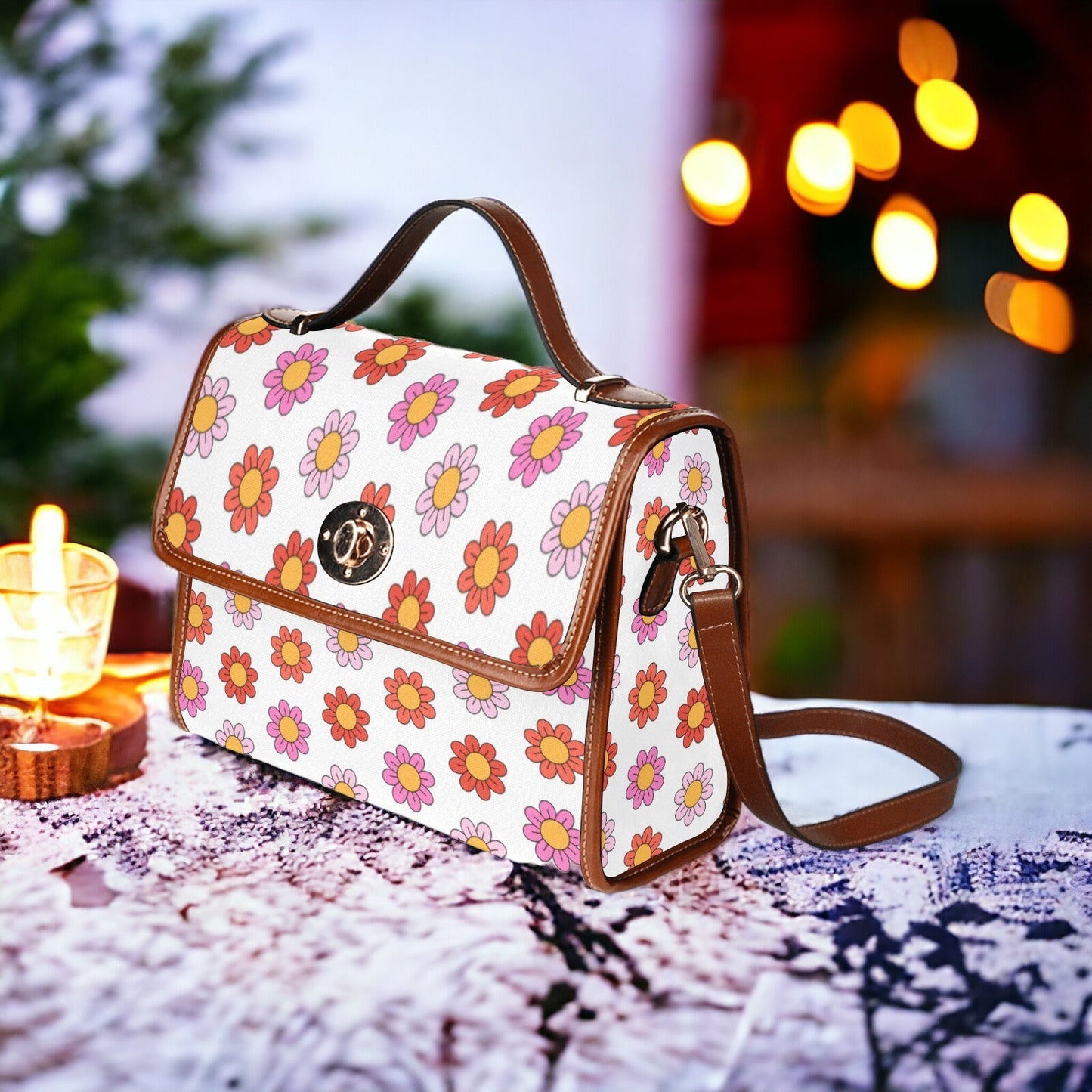 Groovy Flower Bag, Satchel, Canvas Crossbody Bag, Retro Floral Purse, Tote Bag, Cross Body Bag, Funky Bag, Summer Purse