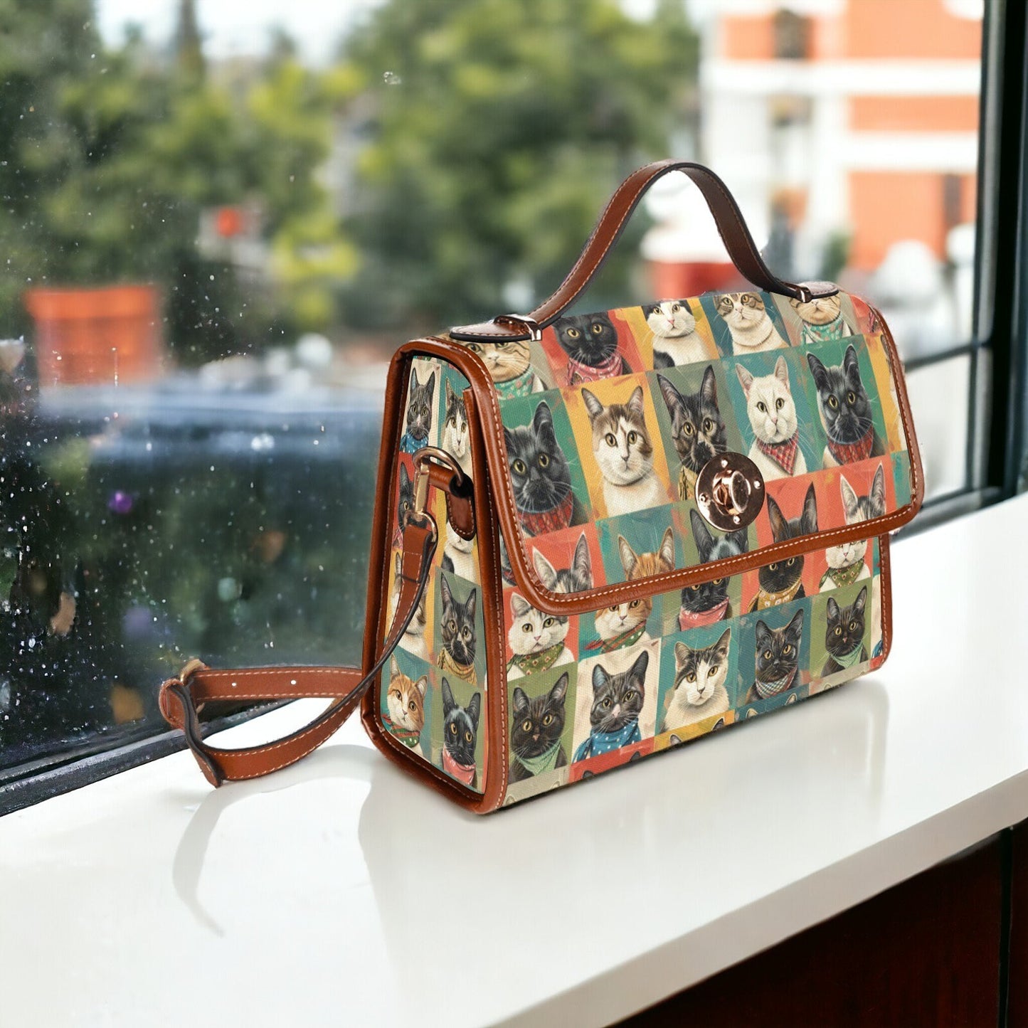 Cat Bag, Satchel, Canvas Crossbody Bag, Cats Purse, Tote Bag, Cross Body Bag, Wildflowers Bag, Summer Purse