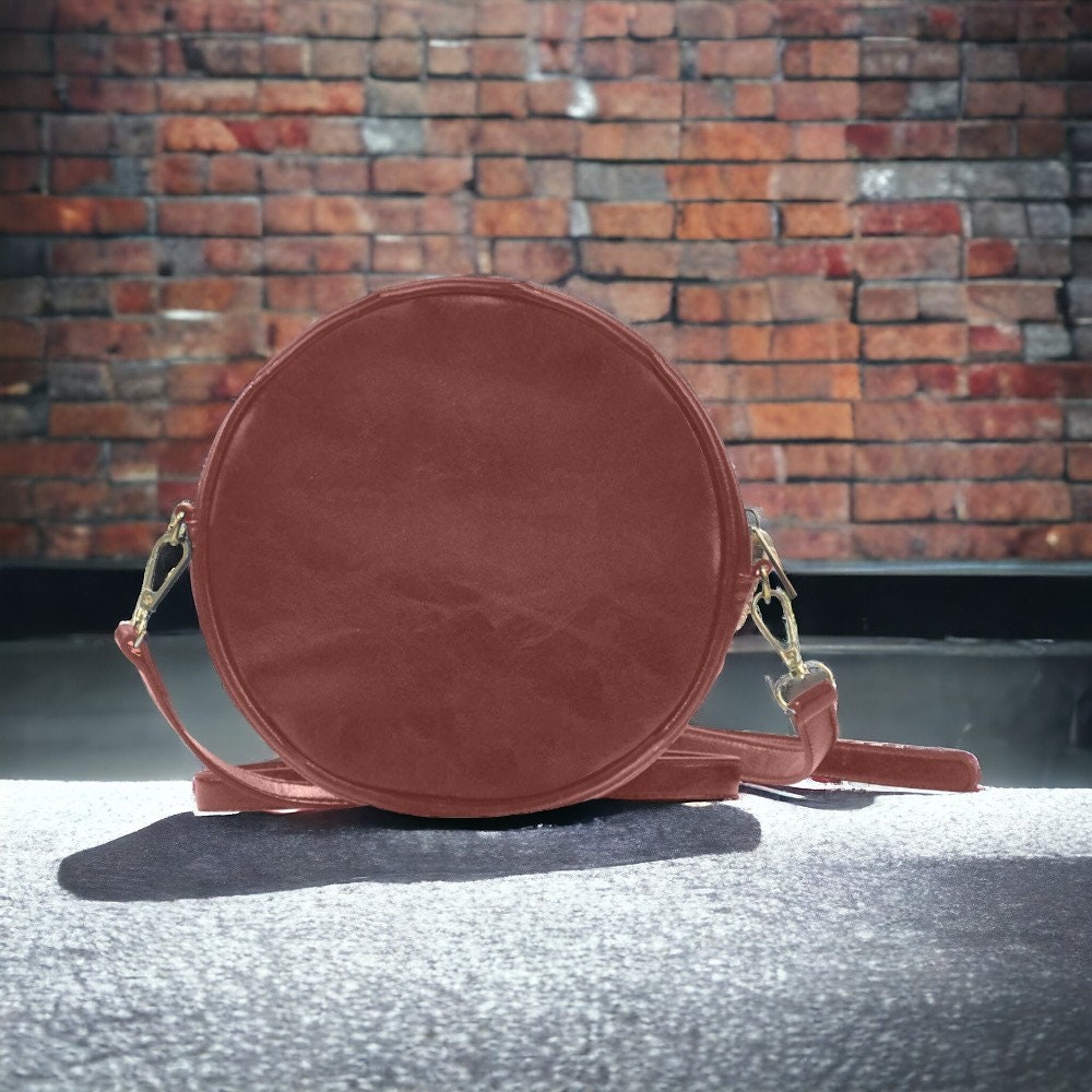 Clowncore, Vegan Leather, Round Bag, Halloween Bag, October Crossbody, Pumpkin Spice, Gift for Witchy Lovers, Fall Leaves Handbag