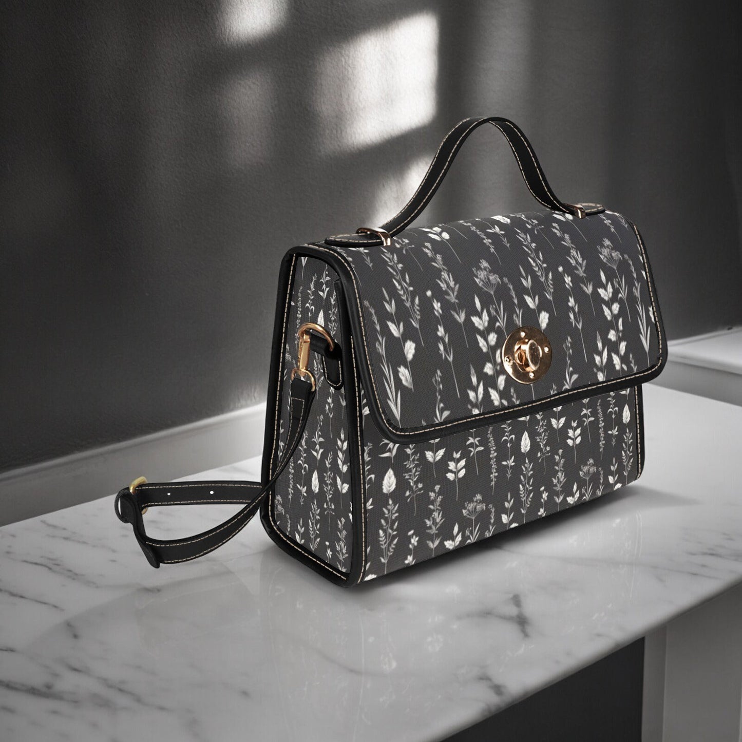 Satchel, Canvas Crossbody Bag, Cats Purse, Tote Bag, Cross Body Bag, Wildflowers Bag, Summer Purse, Black and White Bag