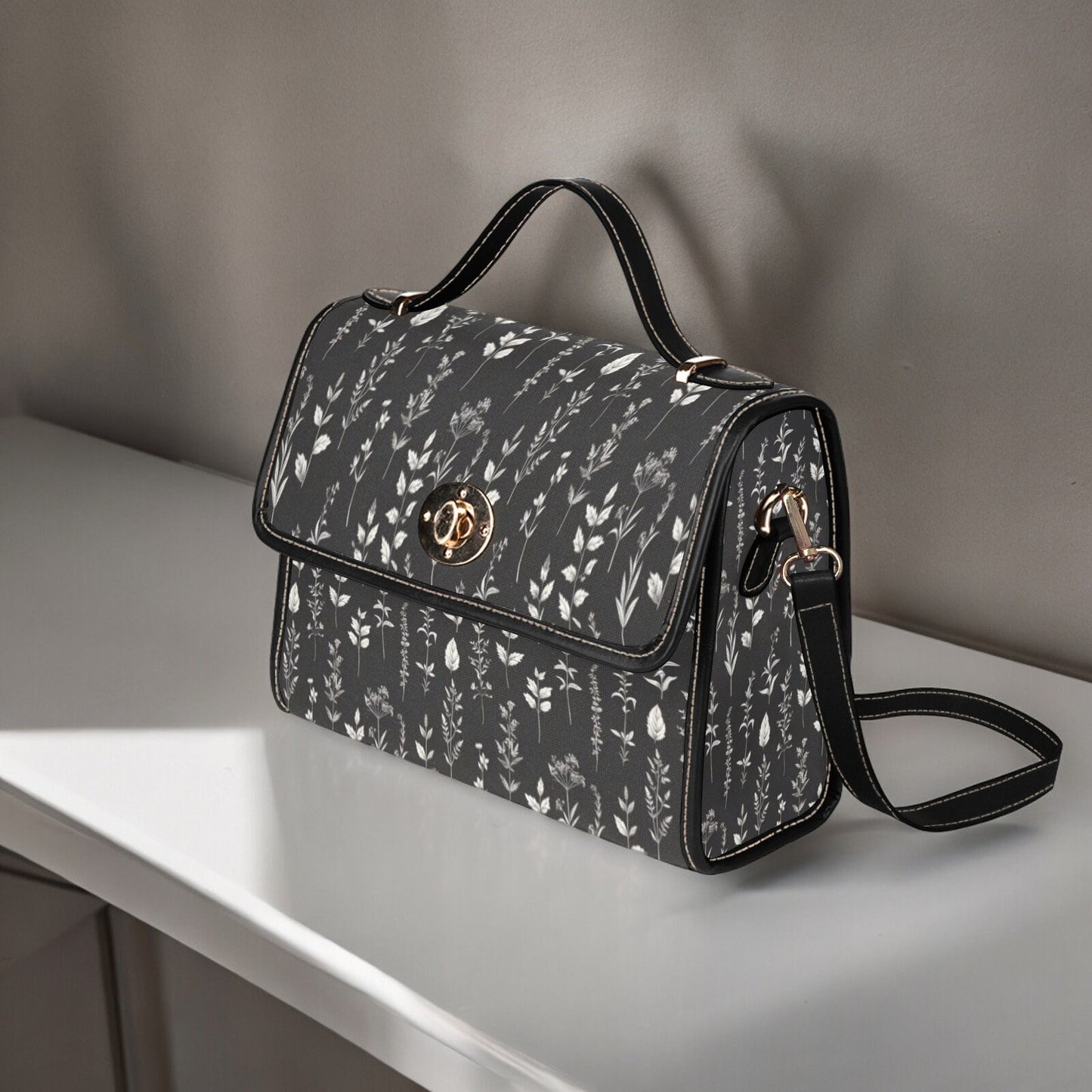 Satchel, Canvas Crossbody Bag, Cats Purse, Tote Bag, Cross Body Bag, Wildflowers Bag, Summer Purse, Black and White Bag