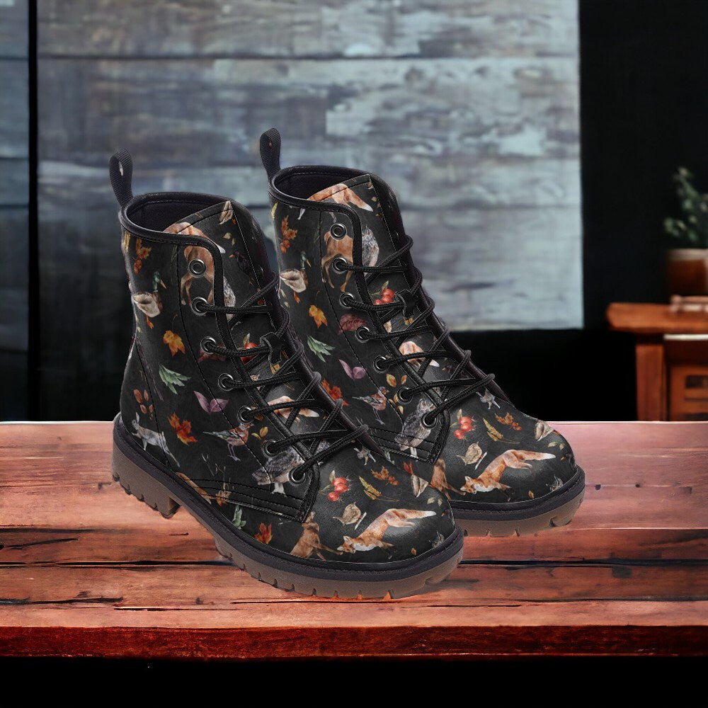 Forestcore Accessory, Combat Boots, Mens Leather Boots, Witch Shoes, Gift for Fox Lover, Women's Platform, Cottagecore, Dark Academia Gift
