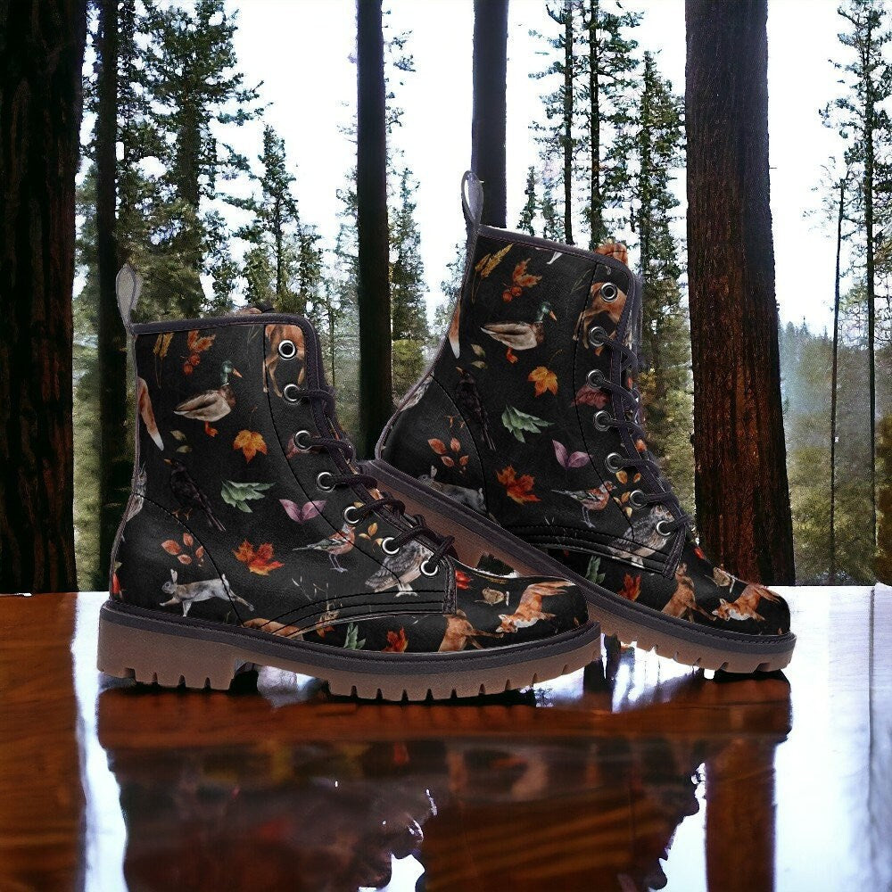 Forestcore Accessory, Combat Boots, Mens Leather Boots, Witch Shoes, Gift for Fox Lover, Women's Platform, Cottagecore, Dark Academia Gift