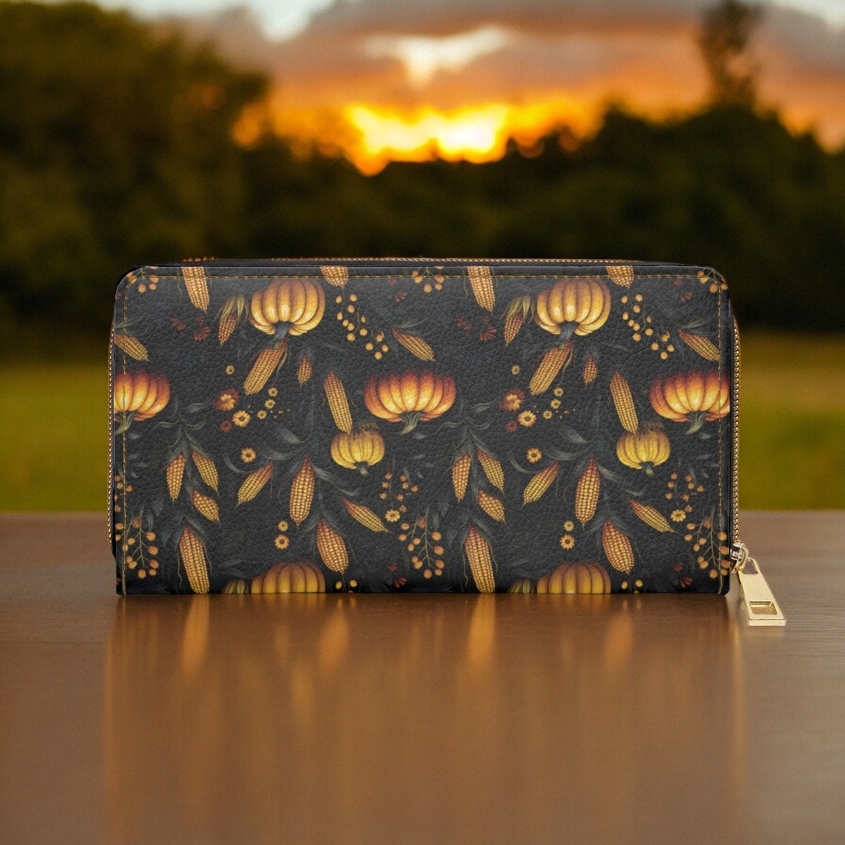 Pumpkin Wallet, Slim Wallet, Fall Print, Vegan Gifts For Her, Vegan Leathe,r Credit Card Wallet, Slim Leather, Wallet Women, Gothic Wallet