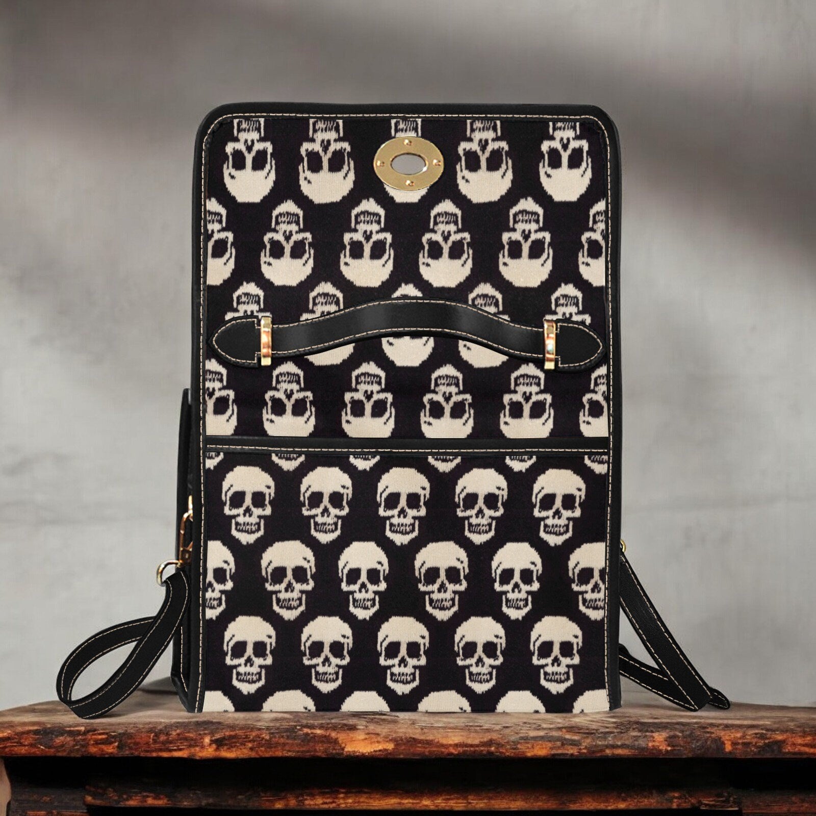 Canvas Bag, Halloween Bag, Knitted Skulls, October Outfit, Crossbody Bag, Pumpkin Spice, Gift for Witchy Lovers, Cute Purse, Satchel Bag