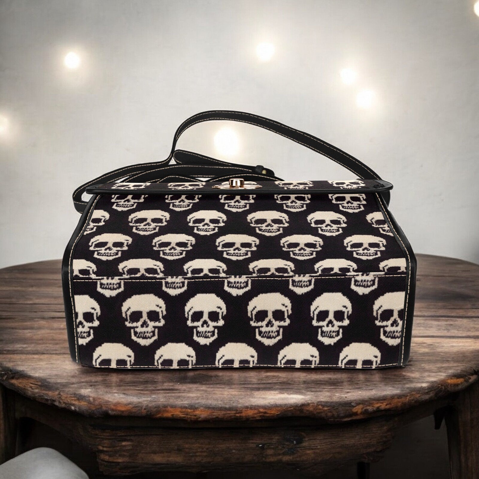 Canvas Bag, Halloween Bag, Knitted Skulls, October Outfit, Crossbody Bag, Pumpkin Spice, Gift for Witchy Lovers, Cute Purse, Satchel Bag
