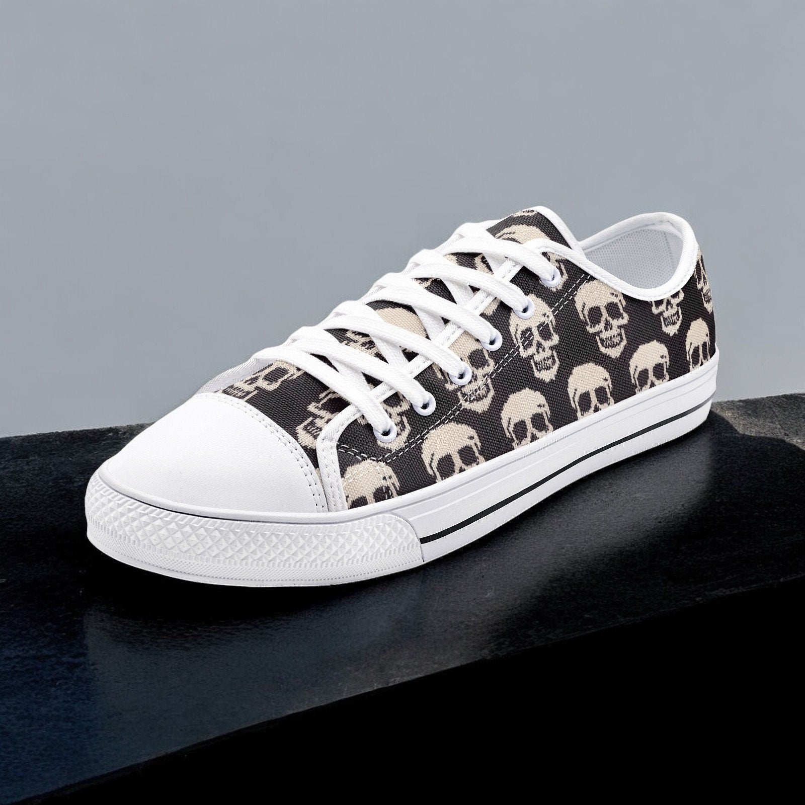 Skeleton Canvas Shoes, Running Shoes, Skulls Sneakers, Halloween Outfit, Goth Style, Halloween Gifts, Womens Shoes, Halloween Print,