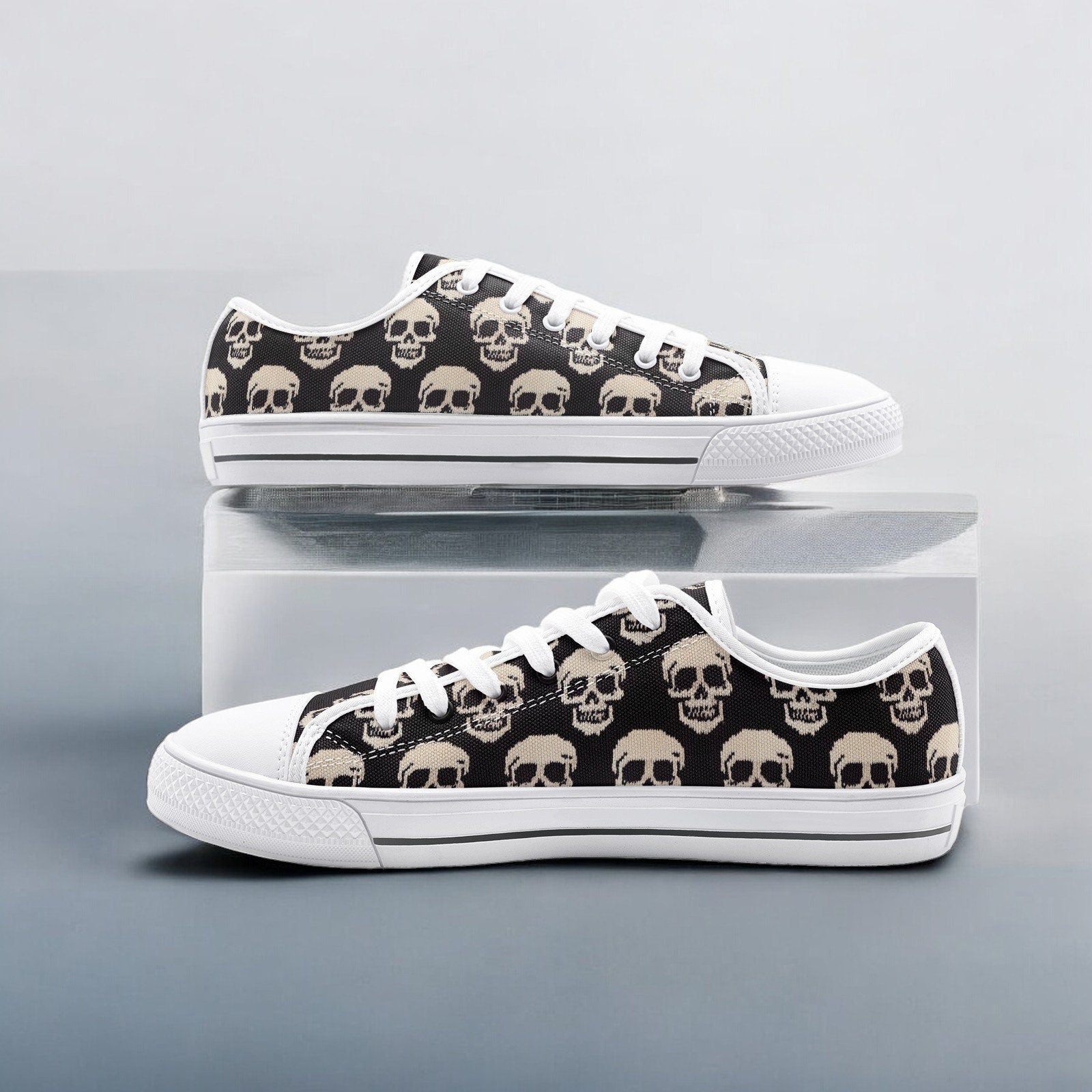 Skeleton Canvas Shoes, Running Shoes, Skulls Sneakers, Halloween Outfit, Goth Style, Halloween Gifts, Womens Shoes, Halloween Print,