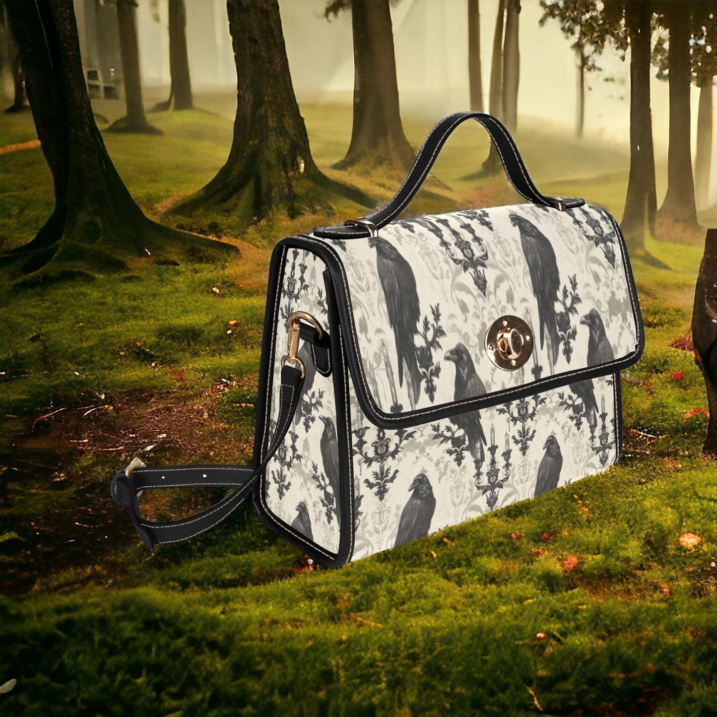 Canvas Bag, Crow Bag, Halloween Bag, October, Crossbody Bag, Pumpkin Spice, Gift for Fall Lovers, Goth Bag, Purse for Gothics