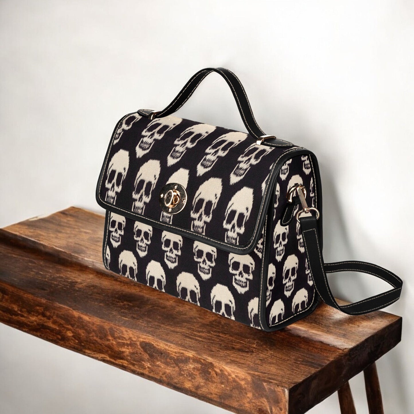 Canvas Bag, Halloween Bag, Knitted Skulls, October Outfit, Crossbody Bag, Pumpkin Spice, Gift for Witchy Lovers, Cute Purse, Satchel Bag