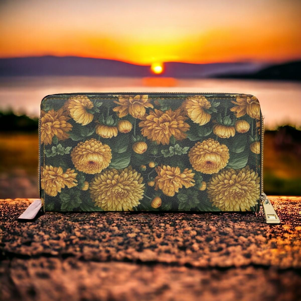 Cute Wallet, Slim Wallet, Fall Wallet, Gift For Autumn Lover, Marigold Wallet for Wallet, Travel Wallet, Vegan Leather Accessory, Boho