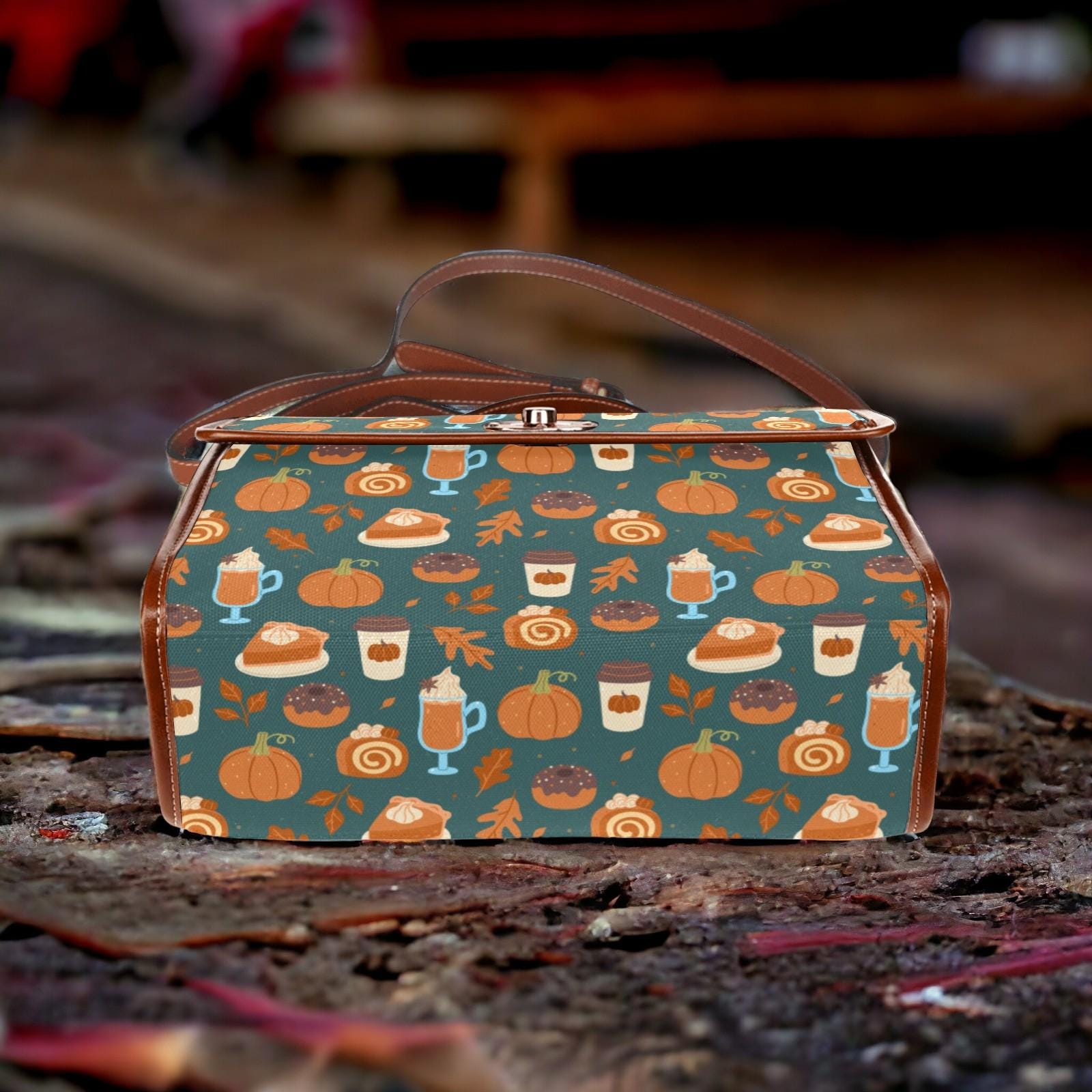 Canvas Bag, Fall Bag, Knitted Skulls, October Outfit, Crossbody Bag, Gift for Pumpkin Spice Lovers, Cute Purse, Satchel Bag, Coffee Bag