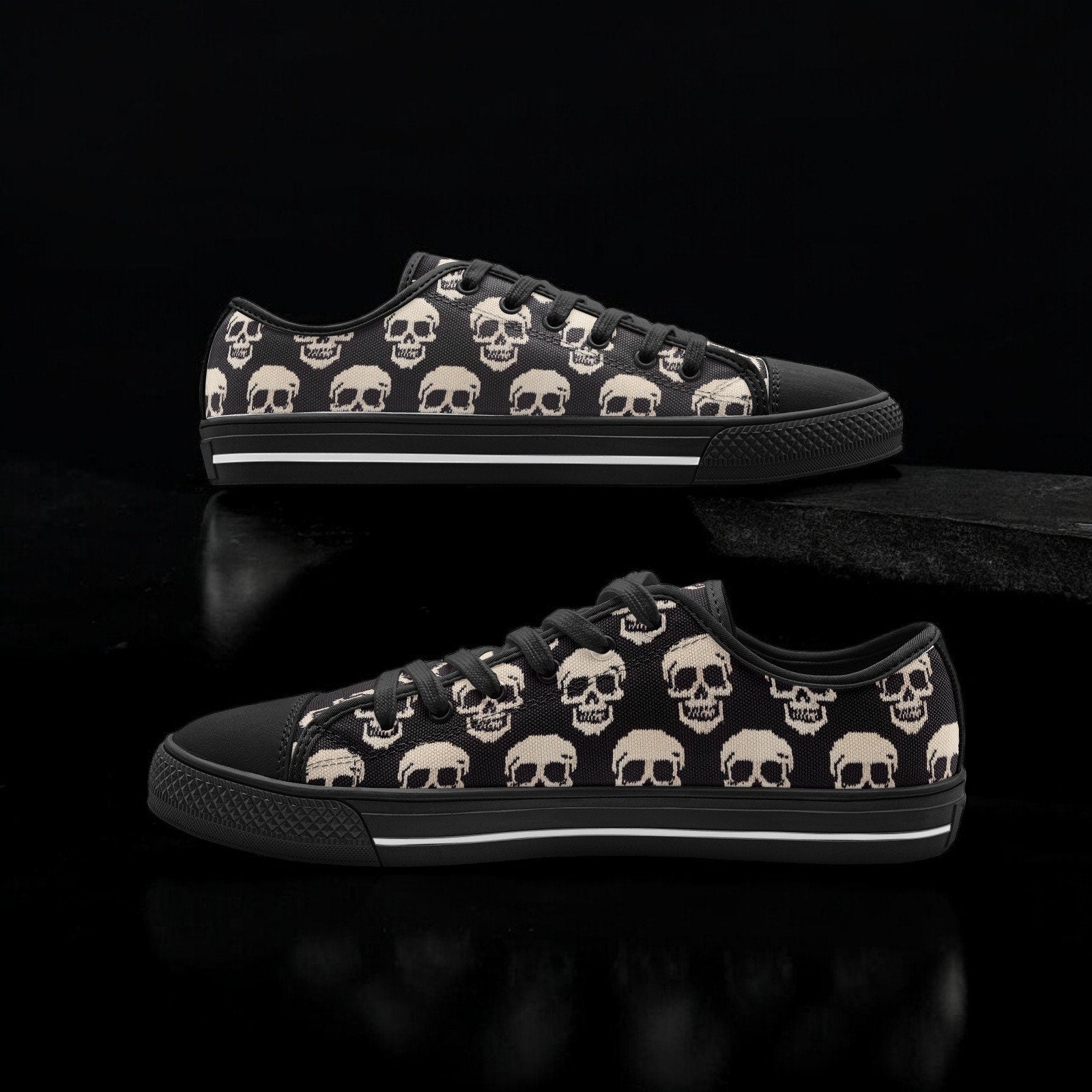 Skeleton Canvas Shoes, Running Shoes, Skulls Sneakers, Halloween Outfit, Goth Style, Halloween Gifts, Womens Shoes, Halloween Print,