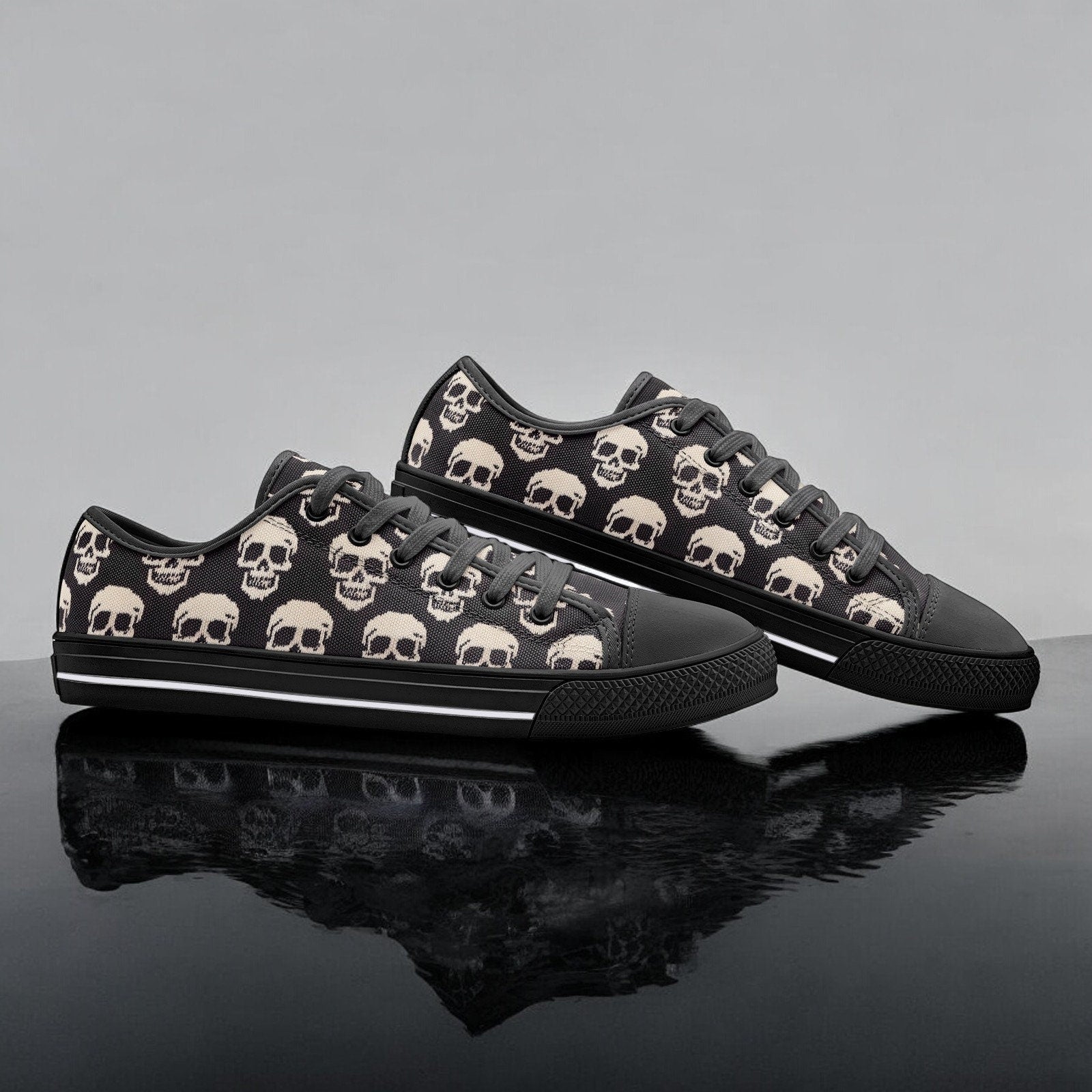 Skeleton Canvas Shoes, Running Shoes, Skulls Sneakers, Halloween Outfit, Goth Style, Halloween Gifts, Womens Shoes, Halloween Print,