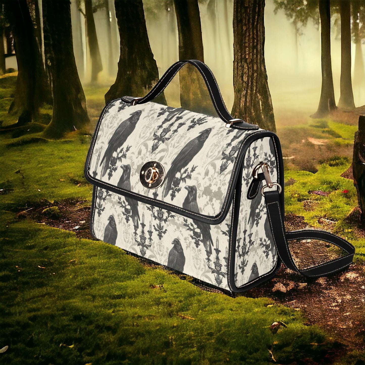 Canvas Bag, Crow Bag, Halloween Bag, October, Crossbody Bag, Pumpkin Spice, Gift for Fall Lovers, Goth Bag, Purse for Gothics