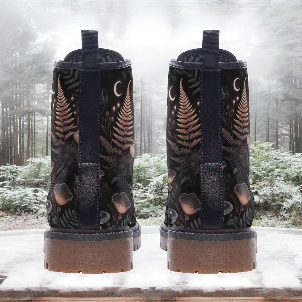 Combat Boots, Mushroom Clothing, Mens Leather Boots, Witch Shoes, Gift for Mushroom Lover, Women's Platform, Cottagecore Dark Academia,