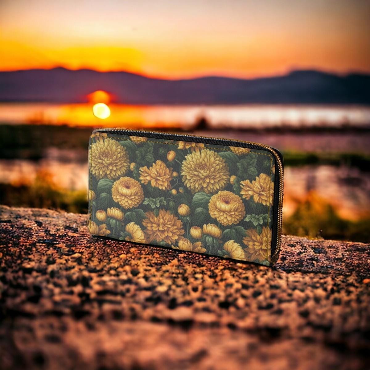 Cute Wallet, Slim Wallet, Fall Wallet, Gift For Autumn Lover, Marigold Wallet for Wallet, Travel Wallet, Vegan Leather Accessory, Boho