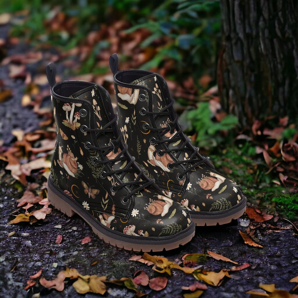 Combat Boots, Snails, Vegan Leather Combat Boots, Witchy Magic, Boots Boho, Witch Boots, Boho Festival Wear, Faux Leather Boot Forest Witch