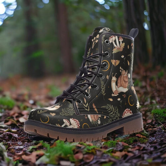 Combat Boots, Snails, Vegan Leather Combat Boots, Witchy Magic, Boots Boho, Witch Boots, Boho Festival Wear, Faux Leather Boot Forest Witch