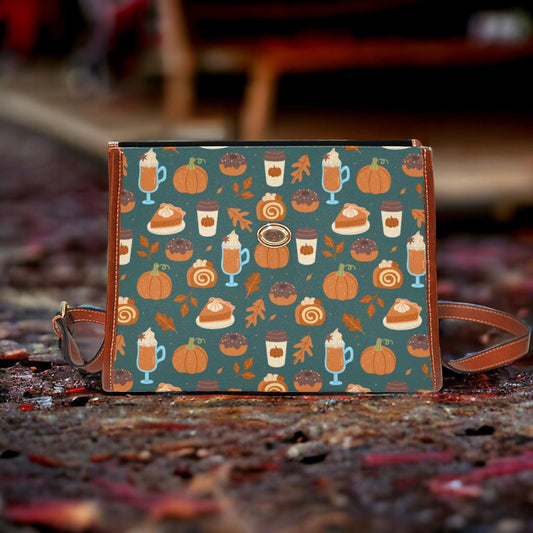 Canvas Bag, Fall Bag, Knitted Skulls, October Outfit, Crossbody Bag, Gift for Pumpkin Spice Lovers, Cute Purse, Satchel Bag, Coffee Bag