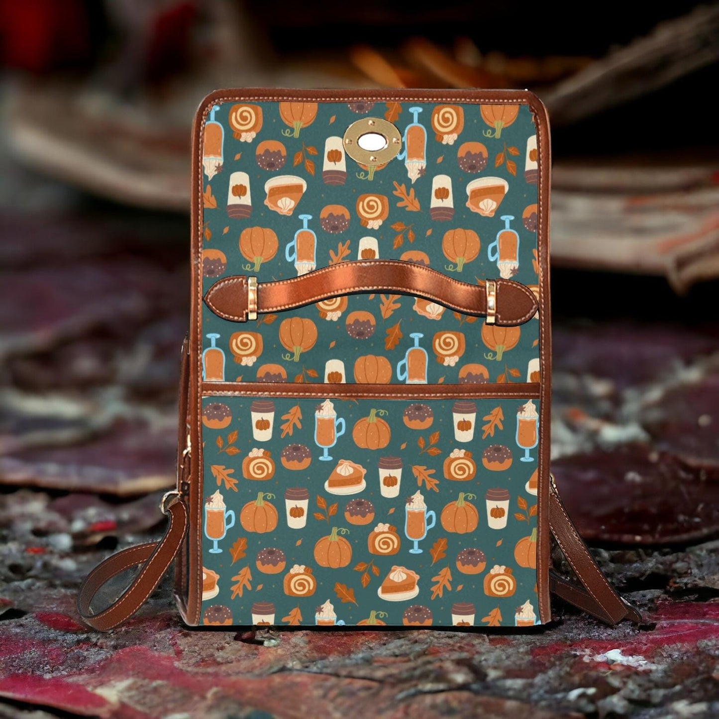 Canvas Bag, Fall Bag, Knitted Skulls, October Outfit, Crossbody Bag, Gift for Pumpkin Spice Lovers, Cute Purse, Satchel Bag, Coffee Bag