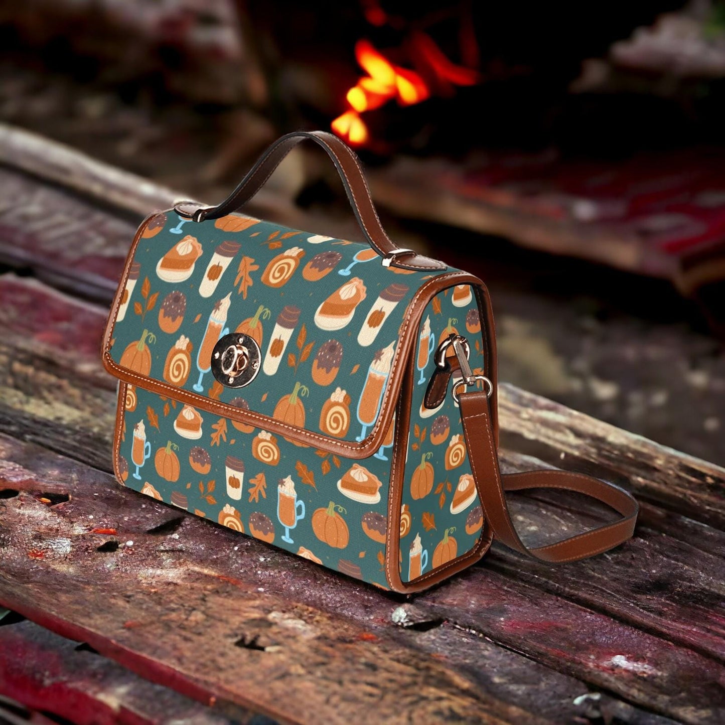 Canvas Bag, Fall Bag, Knitted Skulls, October Outfit, Crossbody Bag, Gift for Pumpkin Spice Lovers, Cute Purse, Satchel Bag, Coffee Bag