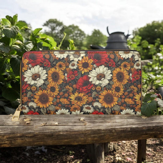 Sunflower Wallet, Slim Wallet, Fall Print Vegan Gifts For Her Vegan Leather Credit Card Wallet Slim Leather Wallet Women Gothic Wallet
