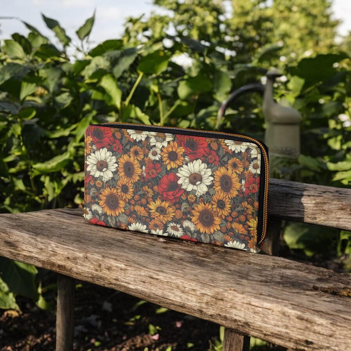 Sunflower Wallet, Slim Wallet, Fall Print Vegan Gifts For Her Vegan Leather Credit Card Wallet Slim Leather Wallet Women Gothic Wallet