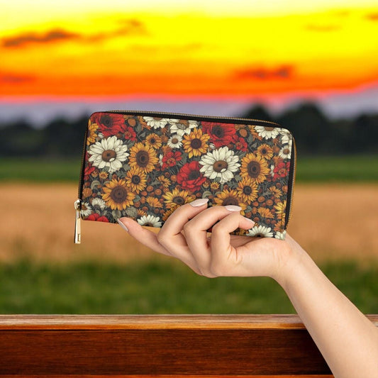 Sunflower Wallet, Slim Wallet, Fall Print Vegan Gifts For Her Vegan Leather Credit Card Wallet Slim Leather Wallet Women Gothic Wallet