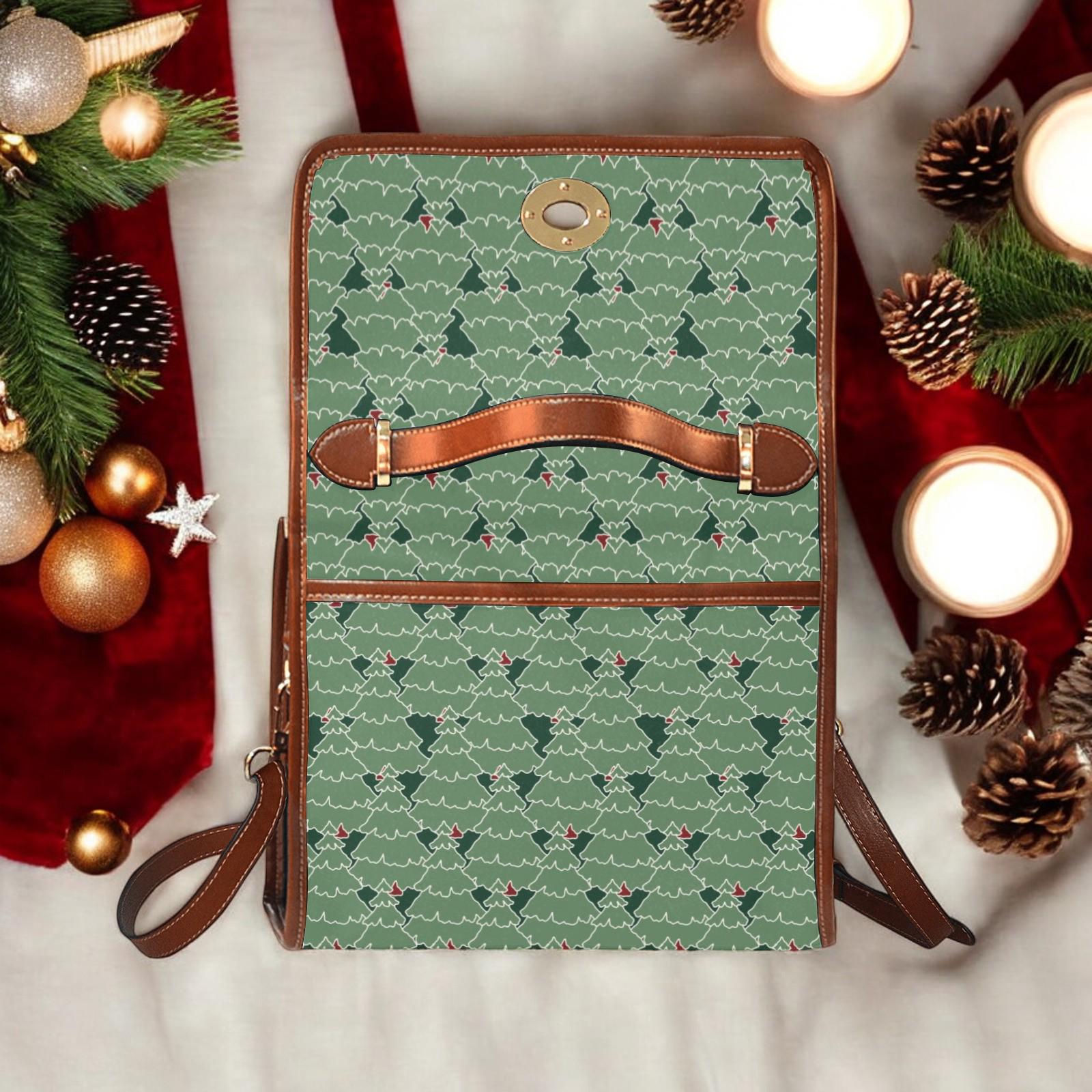 Canvas Crossbody Bag, Christmas Trees, Purse, Dark Academia, Leather Crossbody Bag, Holiday Outfit Accessory, Christmas Stocking Gift