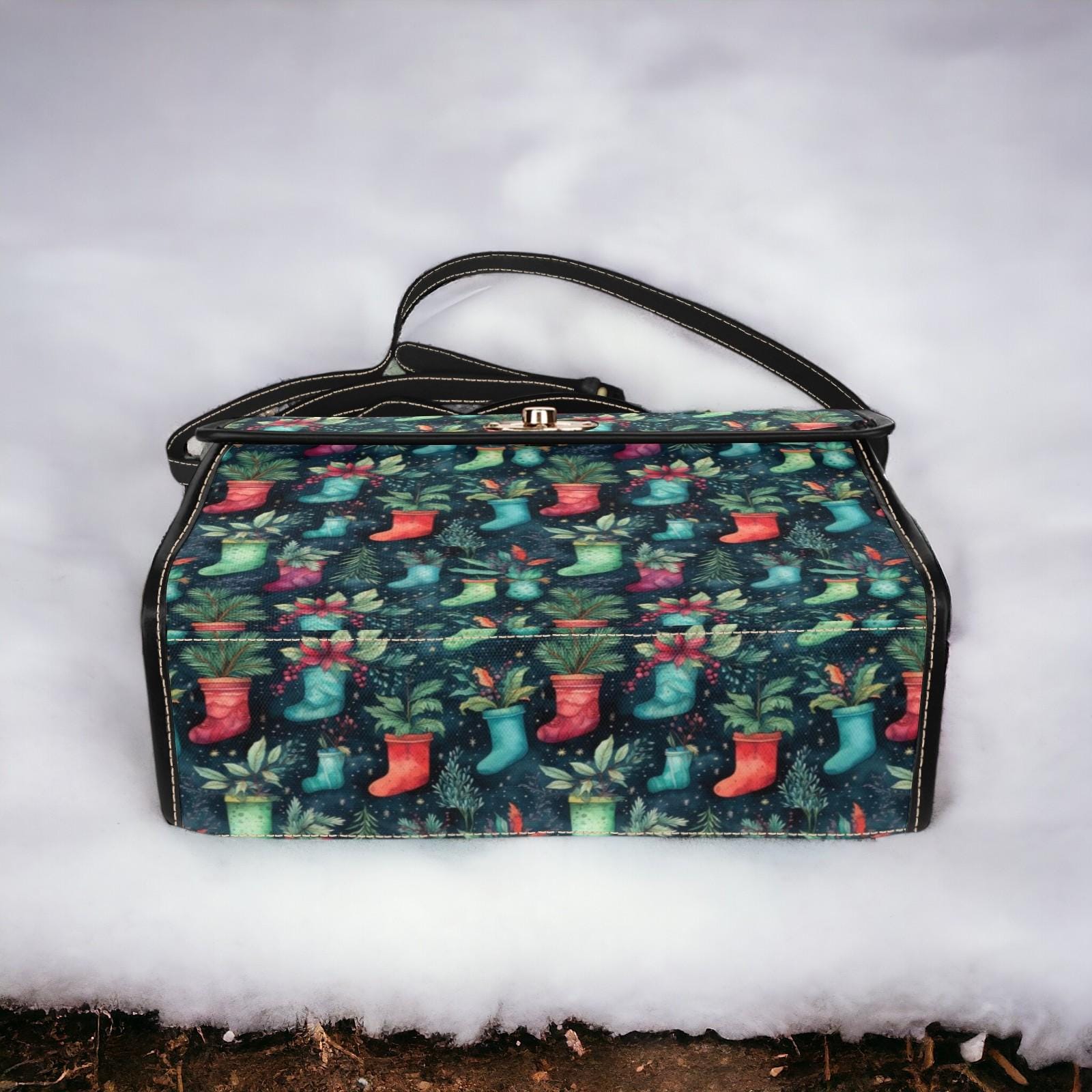 Canvas Crossbody Bag, Vintage Christmas Purse, Dark Academia, Soft Leather Crossbody Bag, Holiday Outfit Accessory, Christmas Stocking Gift