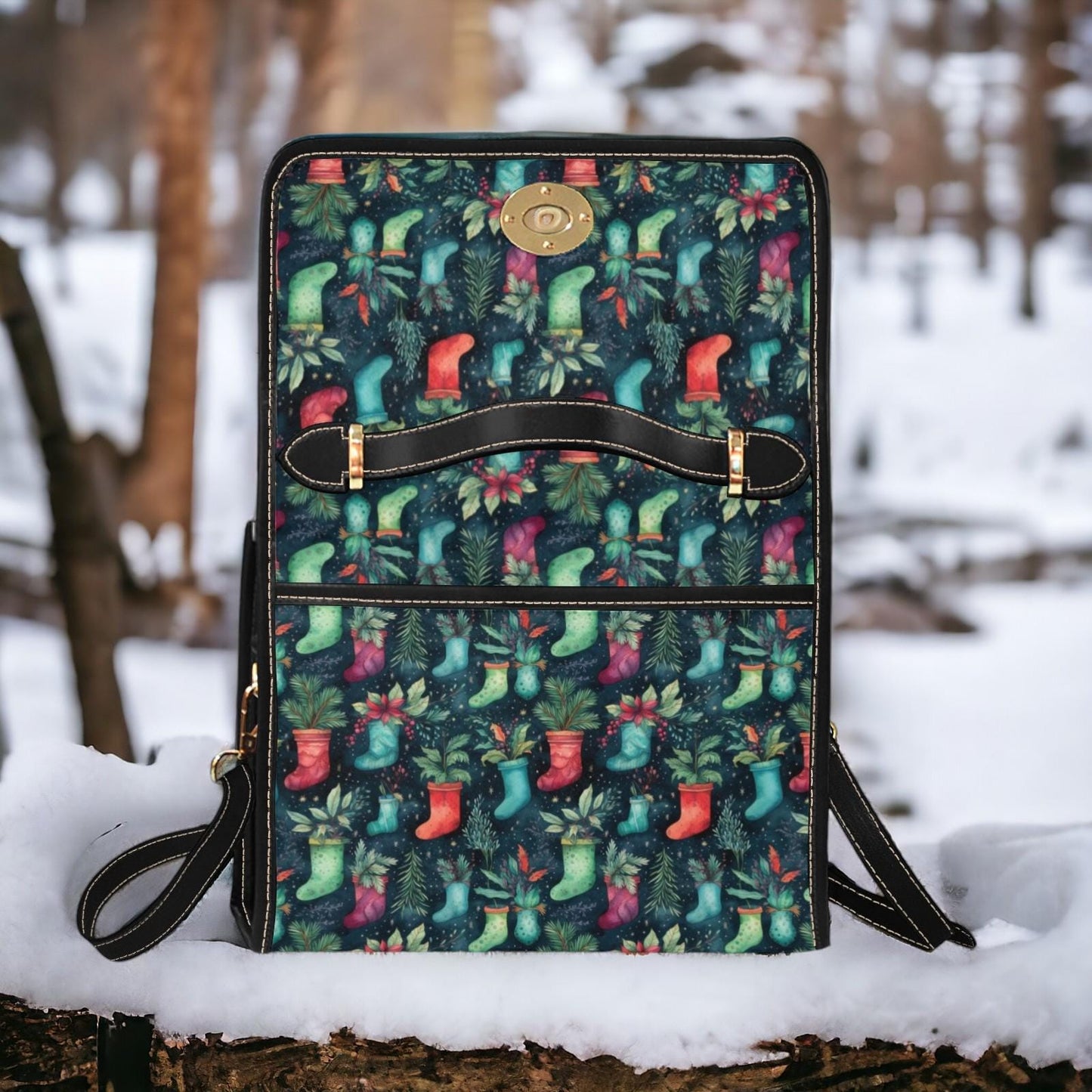 Canvas Crossbody Bag, Vintage Christmas Purse, Dark Academia, Soft Leather Crossbody Bag, Holiday Outfit Accessory, Christmas Stocking Gift