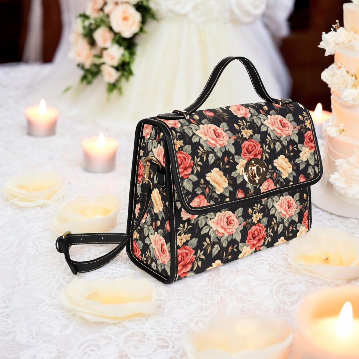 Vintage Roses Dark Floral Cross-Body Saddle Bag, Dark Cottagecore Boho Handbag, Whimsigoth Roses Purse, Witchy Hippie, Shabby Chic