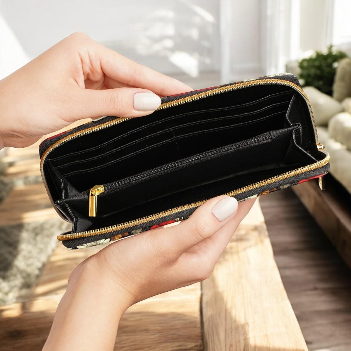 Sunflower Wallet, Slim Wallet, Fall Print Vegan Gifts For Her Vegan Leather Credit Card Wallet Slim Leather Wallet Women Gothic Wallet