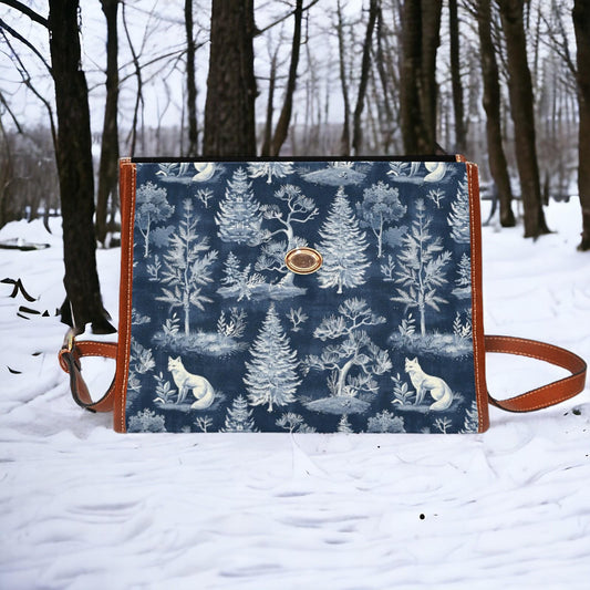 Fox Handbag, Boho Cottagecore Witchy Fox Satchel, Boho Naturecore Fox Floral HandBag, Dark Forestcore Fox Purse, Winter Bag, Blue Toile
