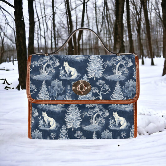 Fox Handbag, Boho Cottagecore Witchy Fox Satchel, Boho Naturecore Fox Floral HandBag, Dark Forestcore Fox Purse, Winter Bag, Blue Toile