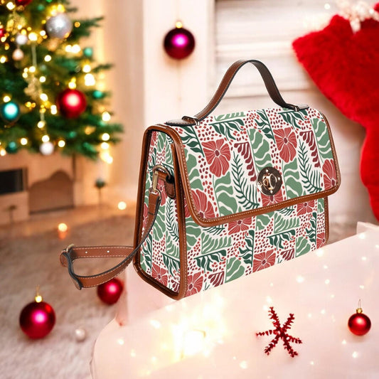 Canvas Crossbody Bag, Christmas Poinsettia, Purse, Dark Academia, Leather Crossbody Bag, Holiday Outfit Accessory, Christmas Stocking Gift