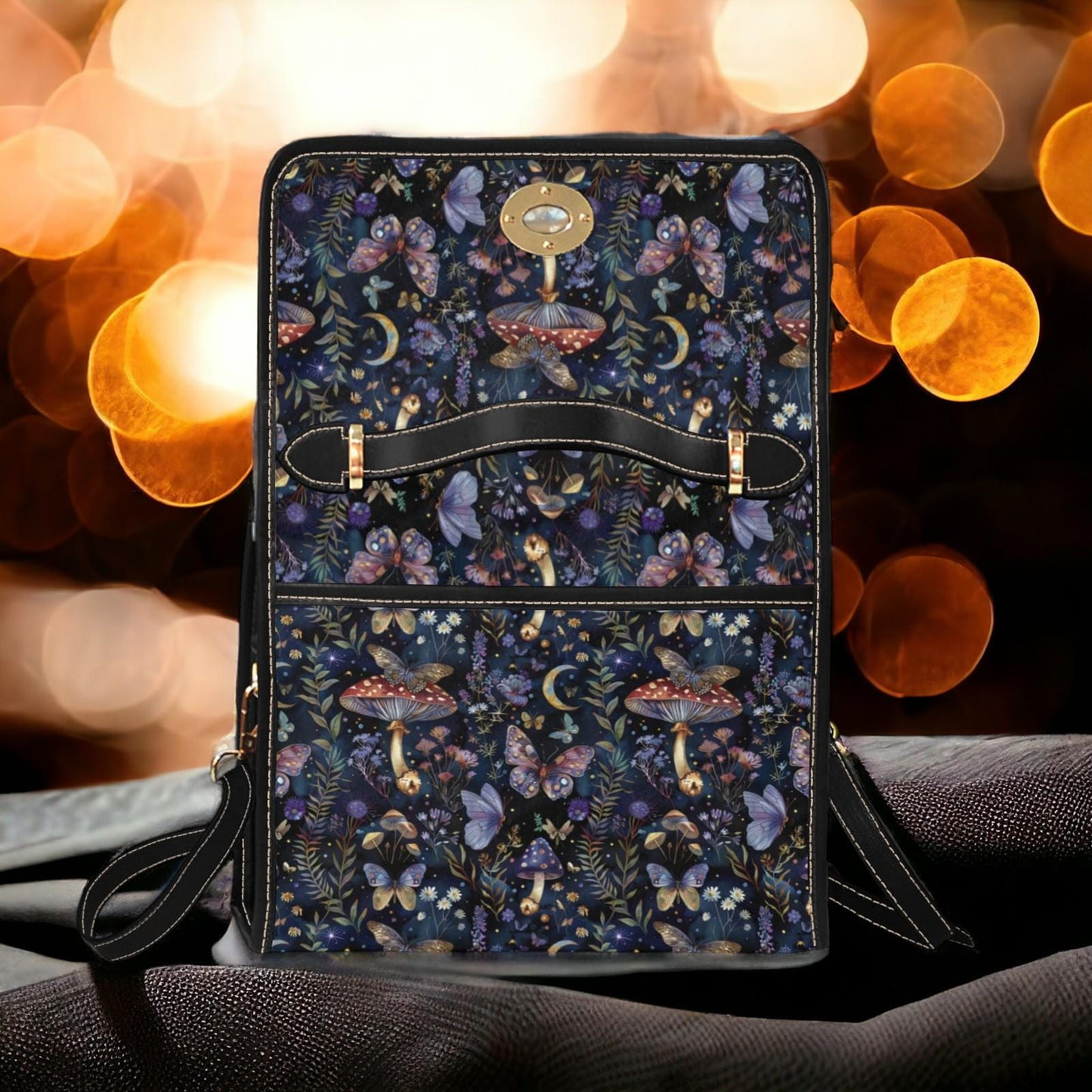 Black Satchel Bag, Canvas Crossbody Bag, Mushroom Purse, Goblincore Crossbody, Dark Cottagecore, Gift for Witchy Lovers, Dark Academia