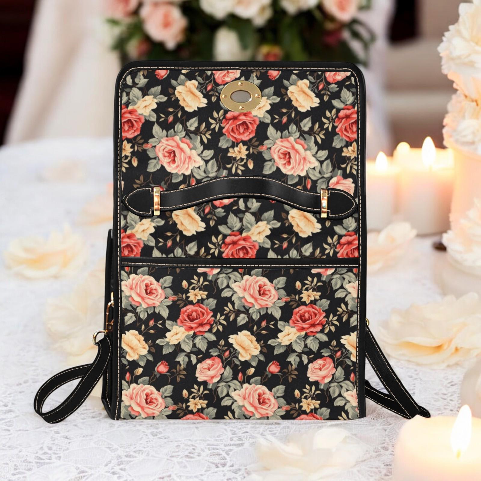 Vintage Roses Dark Floral Cross-Body Saddle Bag, Dark Cottagecore Boho Handbag, Whimsigoth Roses Purse, Witchy Hippie, Shabby Chic