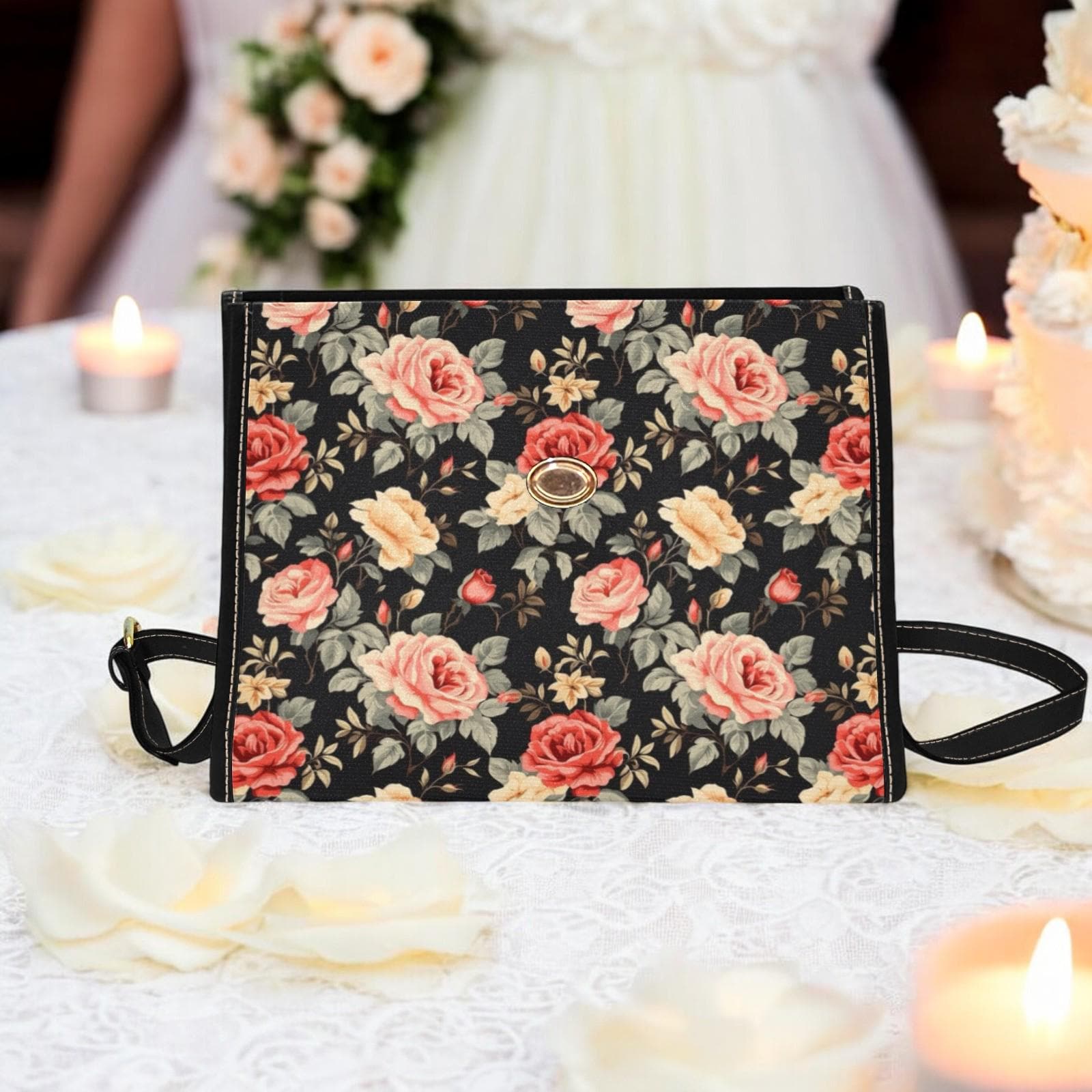 Vintage Roses Dark Floral Cross-Body Saddle Bag, Dark Cottagecore Boho Handbag, Whimsigoth Roses Purse, Witchy Hippie, Shabby Chic