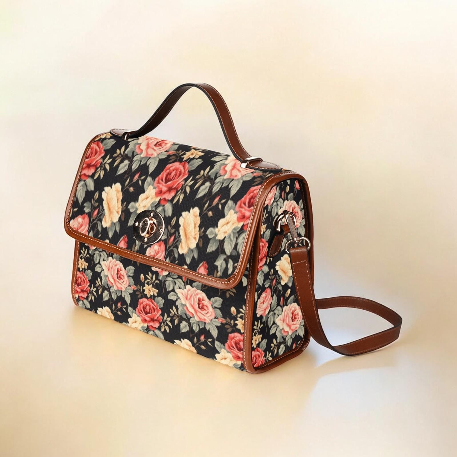 Vintage Roses Dark Floral Cross-Body Saddle Bag, Dark Cottagecore Boho Handbag, Whimsigoth Roses Purse, Witchy Hippie, Shabby Chic