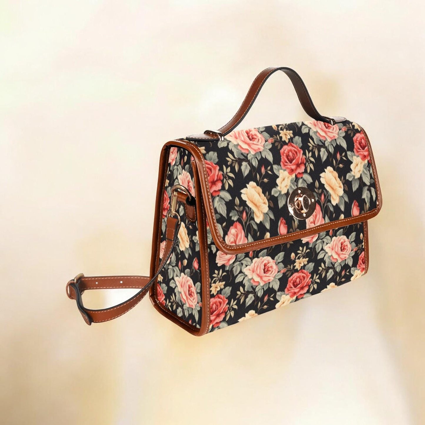Vintage Roses Dark Floral Cross-Body Saddle Bag, Dark Cottagecore Boho Handbag, Whimsigoth Roses Purse, Witchy Hippie, Shabby Chic