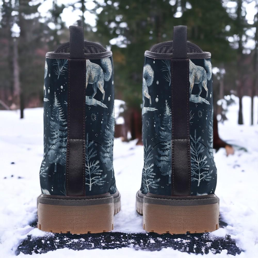 Snowy Fox Combat Boots, Fox Clothing, Mens Leather Boots, Witch Shoes, Gift for Fox Lover, Women's Platform, Cottagecore Dark Academia Toile