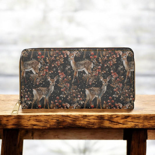 Cute Wallet, Slim Wallet, Winter Wallet, Gift For Deer Lover, Wallet for Women, Travel Wallet, Vegan Leather Accessory, Boho, Cottagecore