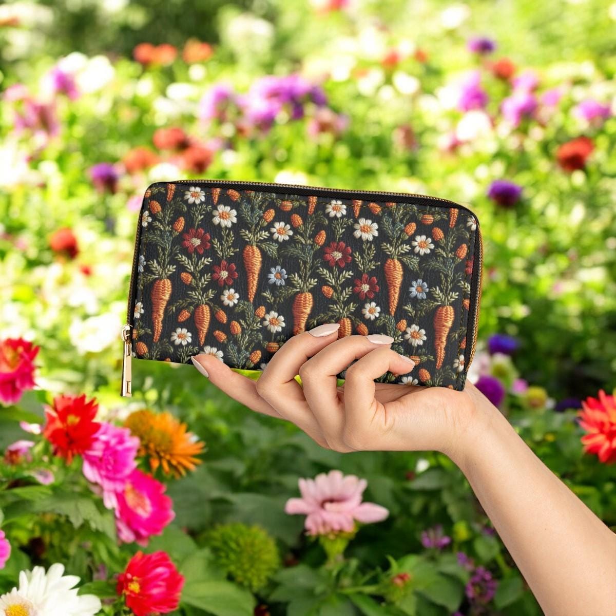 Faux Embroidered Easter Wallet, Carrot Wallet, Slim Wallet, Small Wallet, Minimalist Wallet, Womens Wallet, Women Wallet, Wallet Women Cute