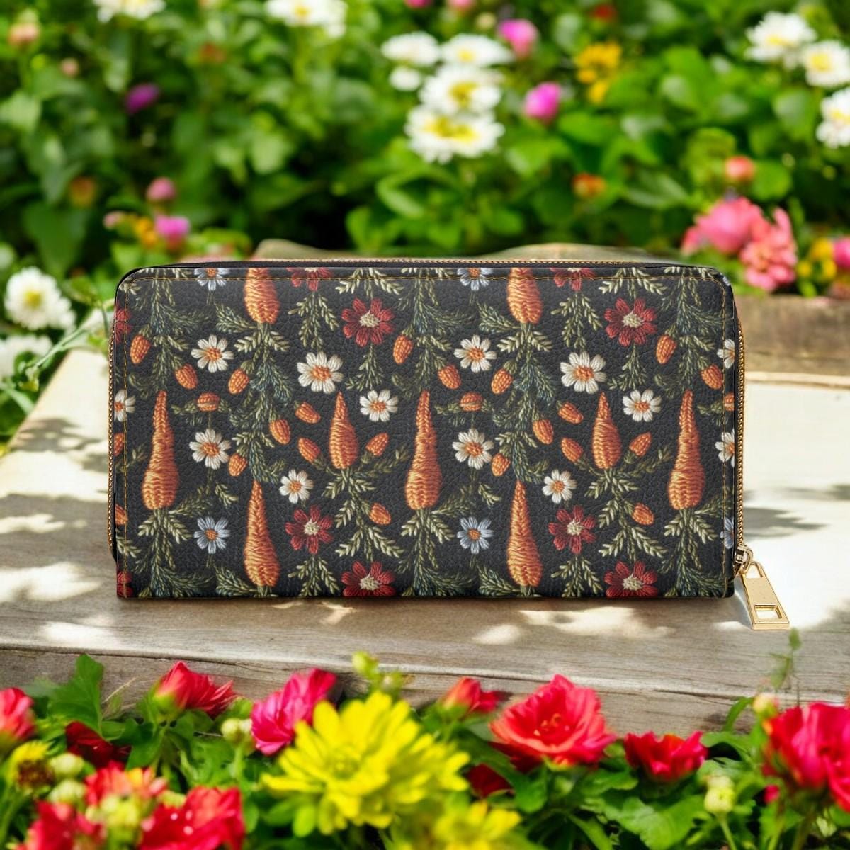 Faux Embroidered Easter Wallet, Carrot Wallet, Slim Wallet, Small Wallet, Minimalist Wallet, Womens Wallet, Women Wallet, Wallet Women Cute