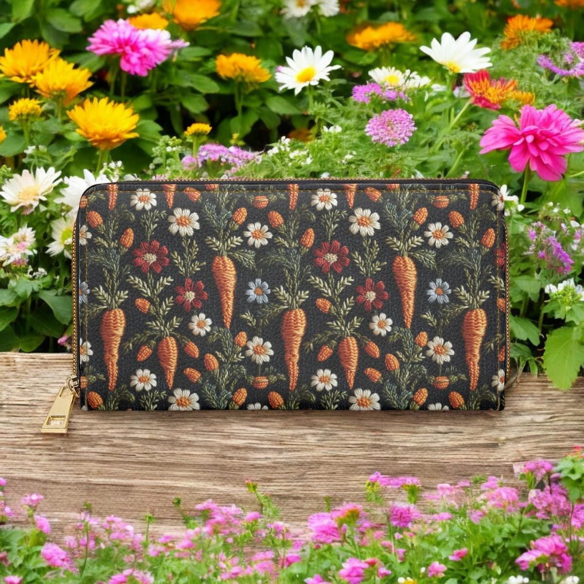 Faux Embroidered Easter Wallet, Carrot Wallet, Slim Wallet, Small Wallet, Minimalist Wallet, Womens Wallet, Women Wallet, Wallet Women Cute