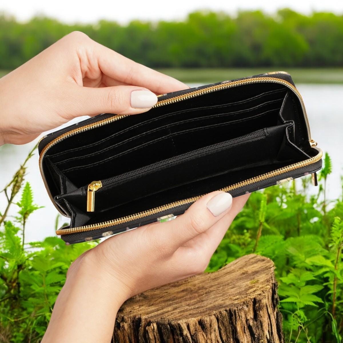 Mushrooms, Dark Academia Wallet Goblincore Zip Up Wallet Dark Cottagecore Gift for Witchy Lovers Vegan Leather Wallet Women Travel Crystals