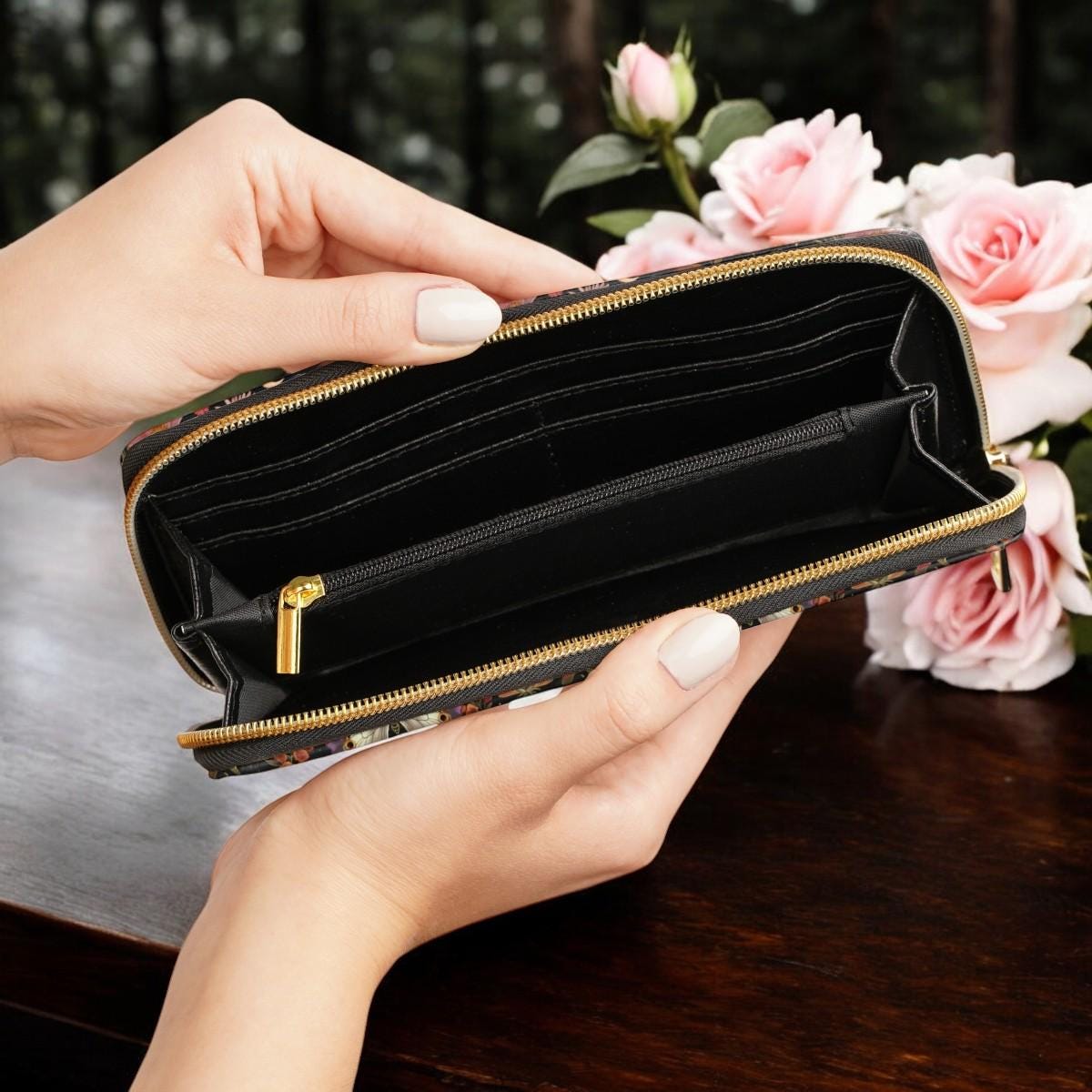 Butterfly Wallet, Dark Academia Wallet Goblincore Zip Up Wallet Dark Cottagecore Gift for Witchy Lovers Vegan Wallet Women Travel Floral