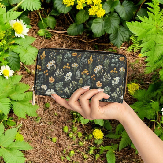 Floral Wallet, Dark Academia Wallet Goblincore Zip Up Wallet Dark Cottagecore Gift for Witchy Lovers Vegan Leather Wallet Women Travel